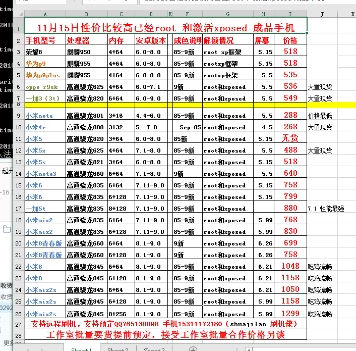 容易root 的性能好的手机已经root 手机出售工作室手机出售已经做好xp 框架的手机